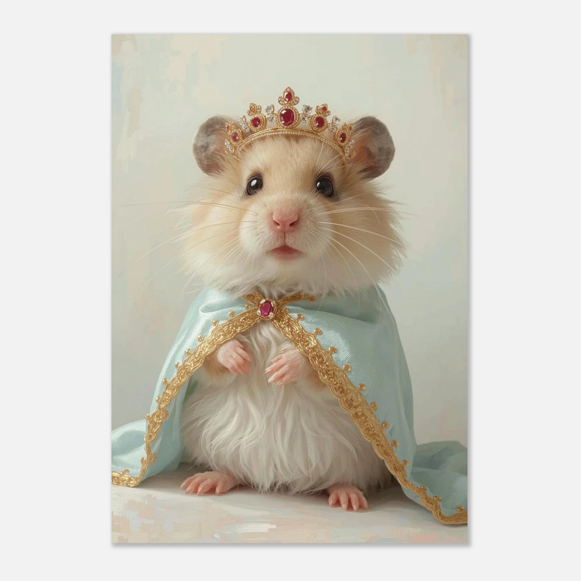 Kunglig hamsterposter med detaljerad krona och blått tygstycke
