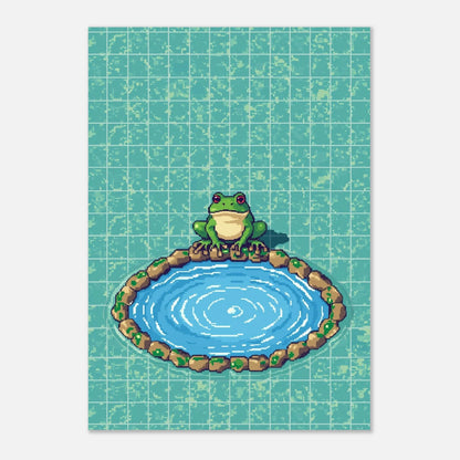 Grodans lugna reflektion i pixelstil, poster utan ram mot grå bakgrund