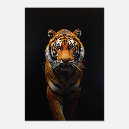 Dramatisk djurposter föreställande en tiger med fokus på pälsens struktur