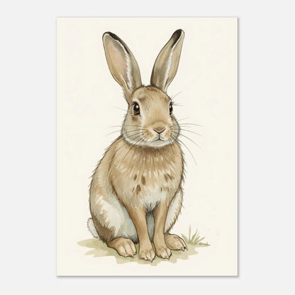Handmålad kaninillustration med fokus på djurets blick och morrhår