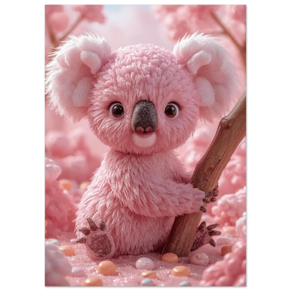 Söt koalafigur i rosa pastelltoner med stora uttrycksfulla ögon