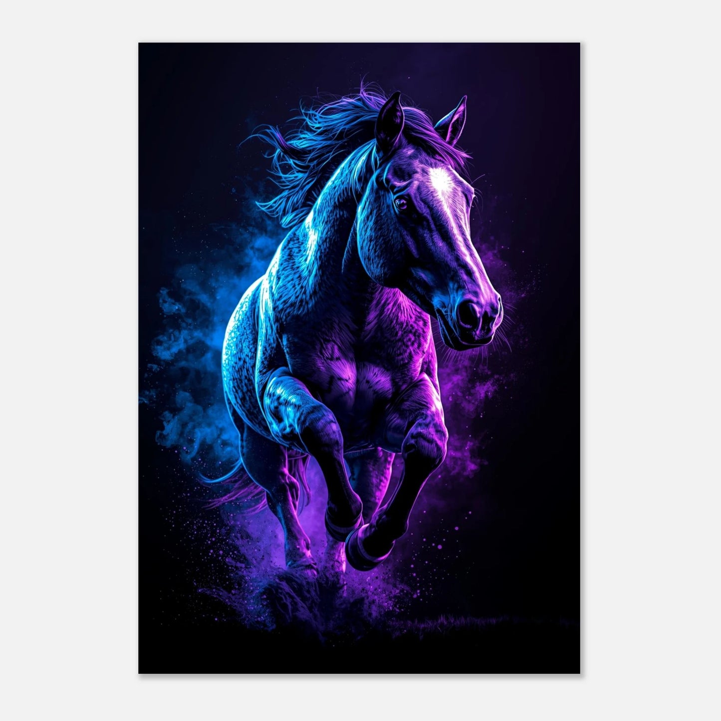 Abstrakt hästmotiv i neonfärger med hög kontrast – grafiskt print