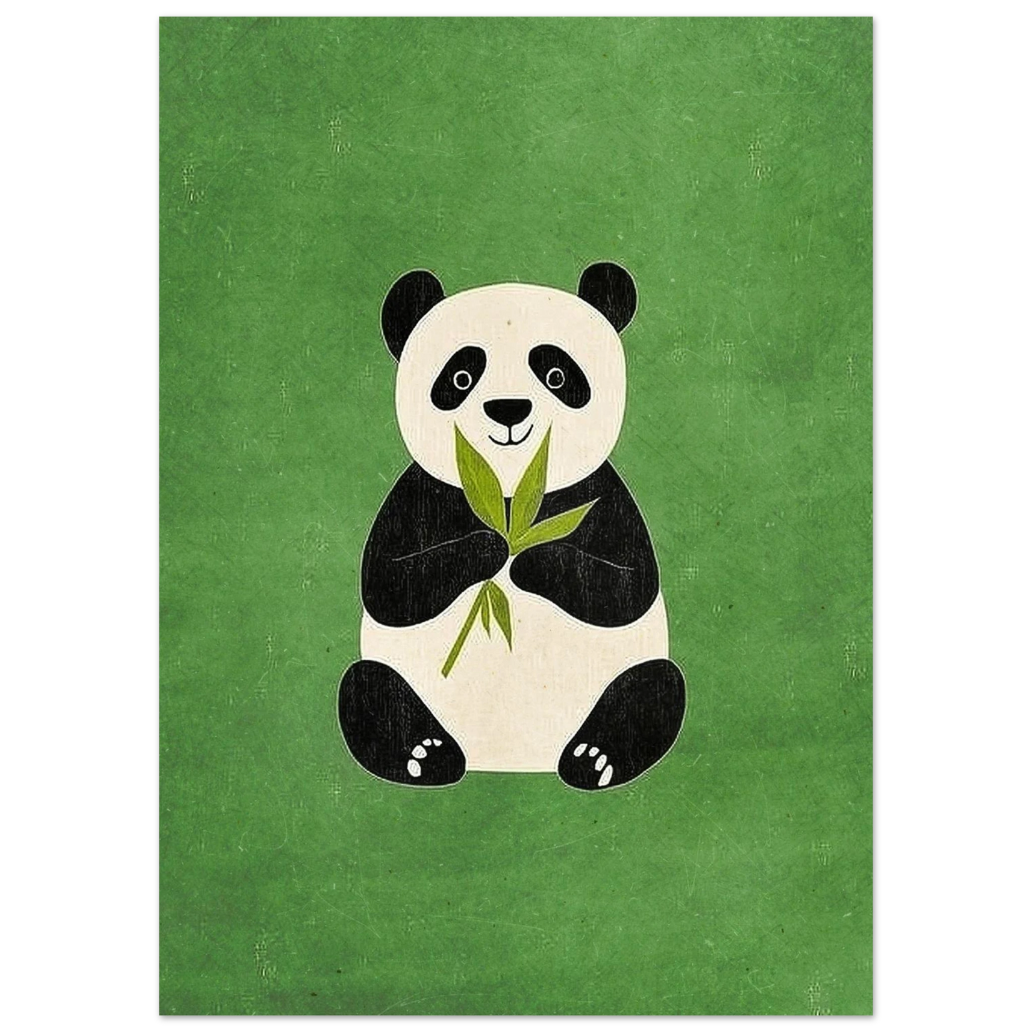 Illustration av en glad panda som äter bambu, grön tavla