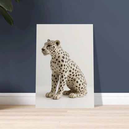 Leopardstaty med synliga sprickor, konstnärlig och elegant djurmotiv