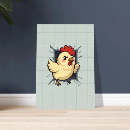 Lekfull pixelkonst kyckling som kikar ut ur en vägg