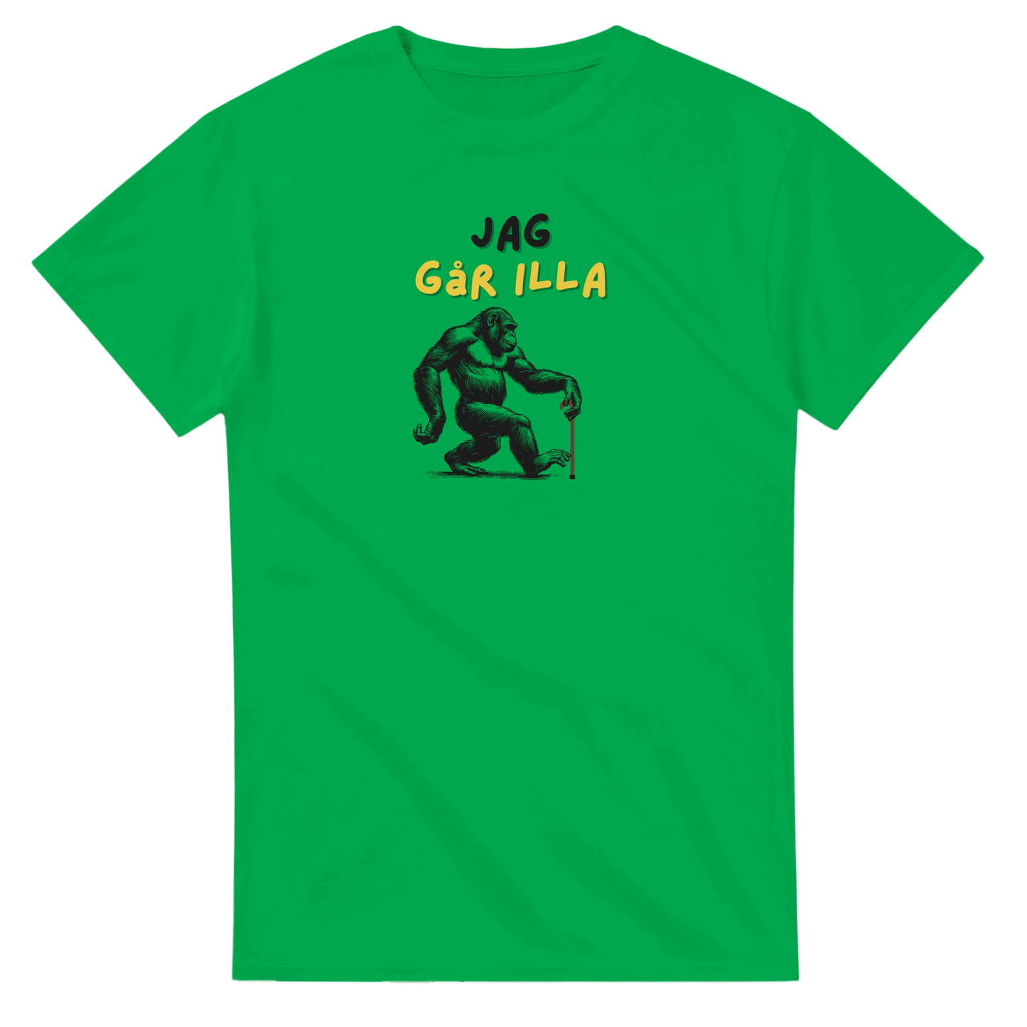 Man bär vit humoristisk t-shirt med apmotiv – Tecknad T-shirt