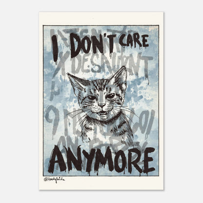 Modern djurposter med kattmotiv och droppande graffiti-text i svart