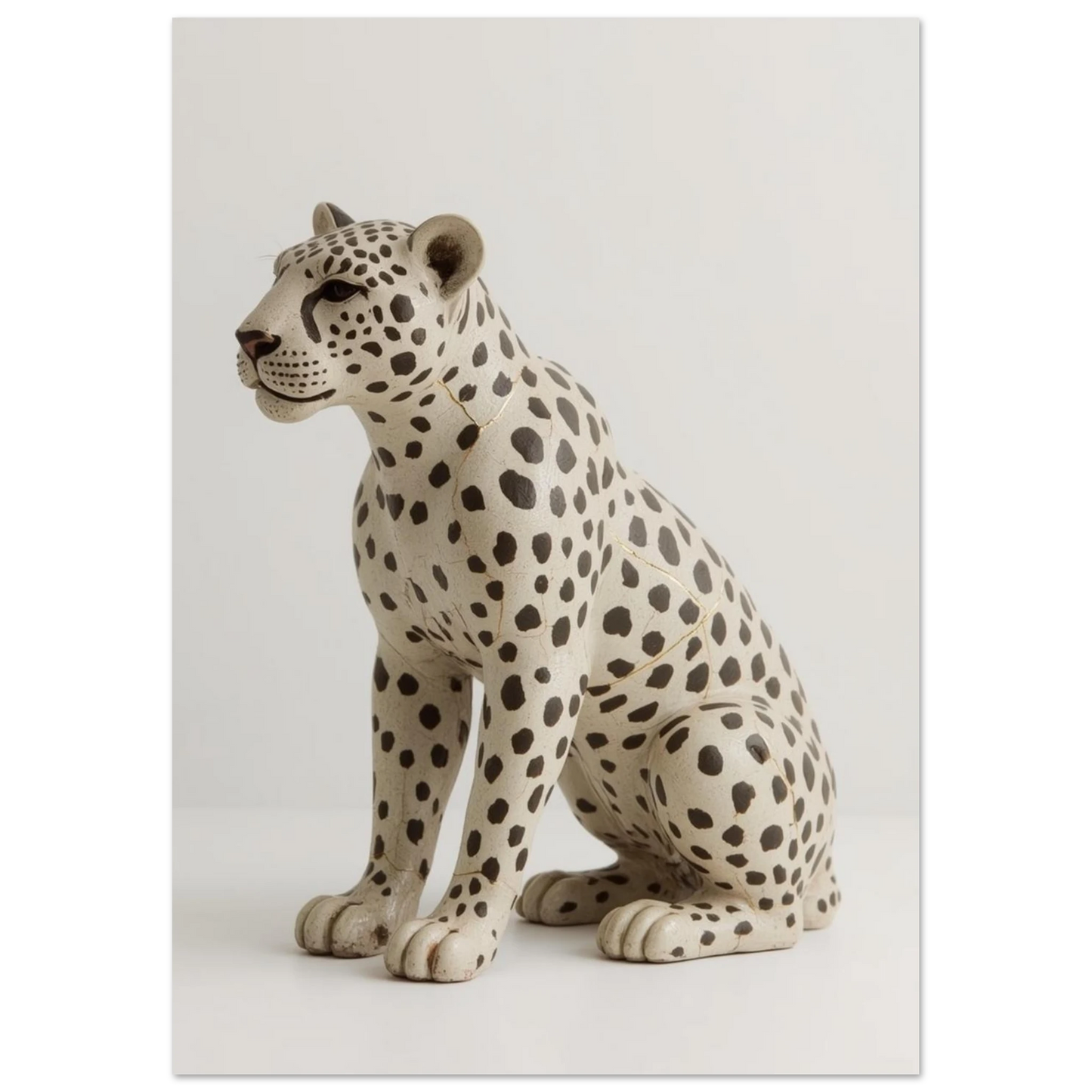Minimalistiskt djurmotiv med en fläckig leopard i stiliserad skulptural form