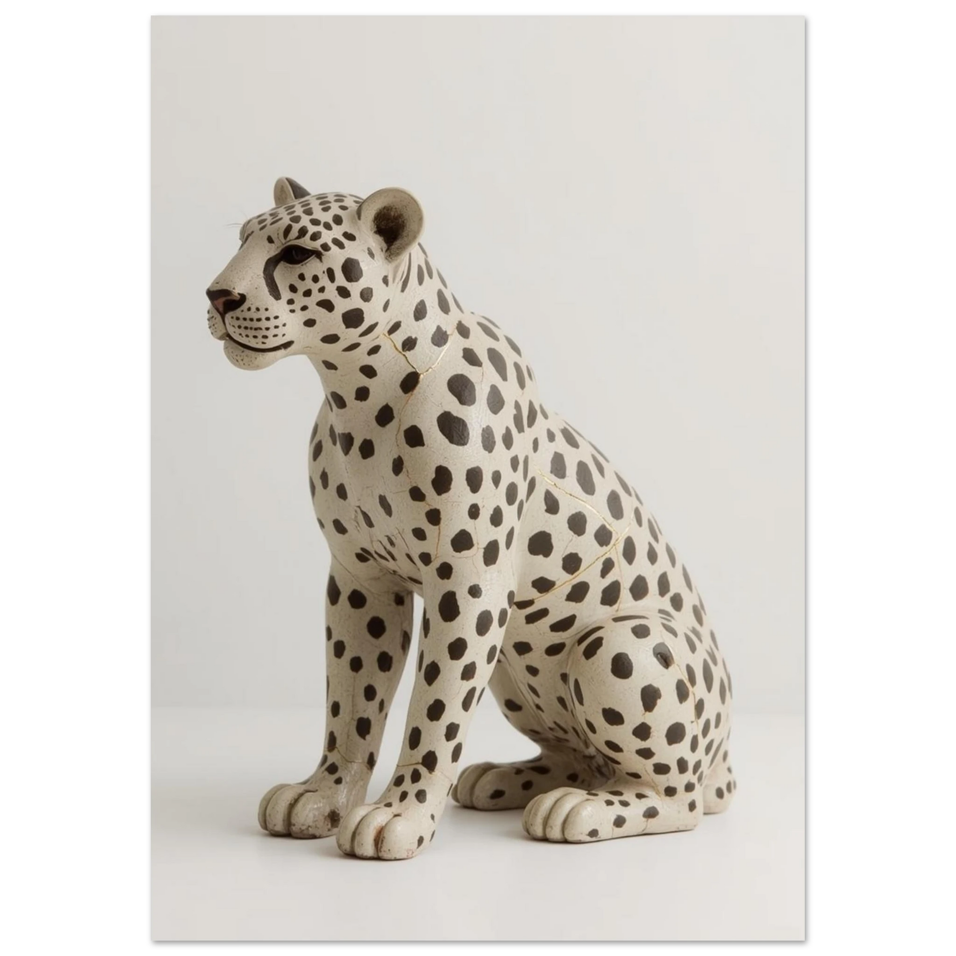 Minimalistiskt djurmotiv med en fläckig leopard i stiliserad skulptural form