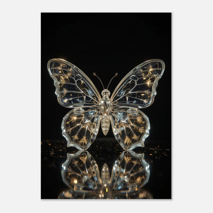 Modern djurposter föreställande en skulptural fjäril skapad av transparent glas