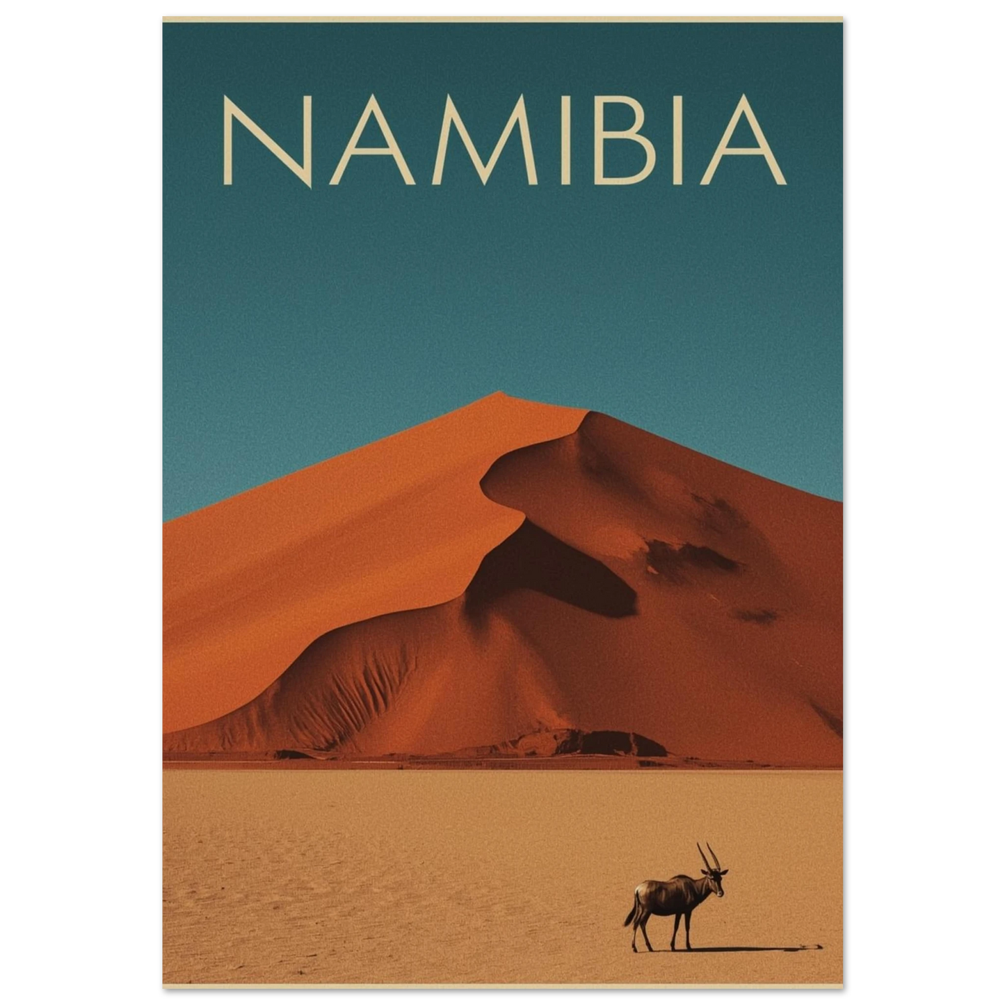 Oryxantilop framför orange sanddyner i Namibia – vintageinspirerad djurposter