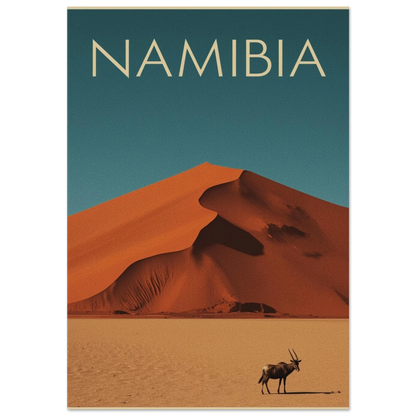 Oryxantilop framför orange sanddyner i Namibia – vintageinspirerad djurposter