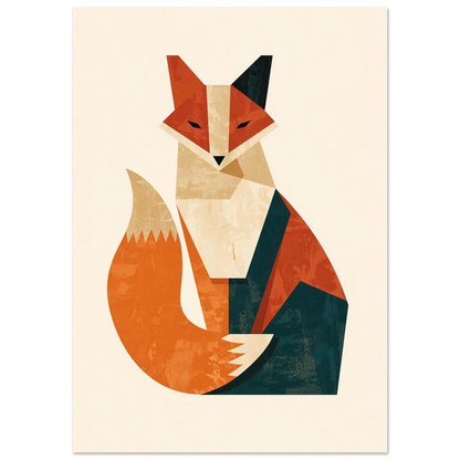 Modern illustration av en sittande räv i minimalistisk geometrisk konststil