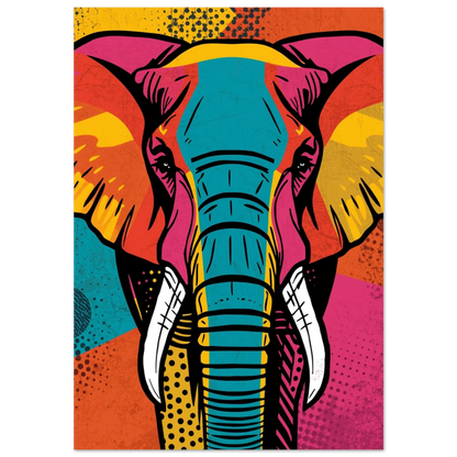 Färgglad elefant i pop art-stil med turkosa och rosa fält