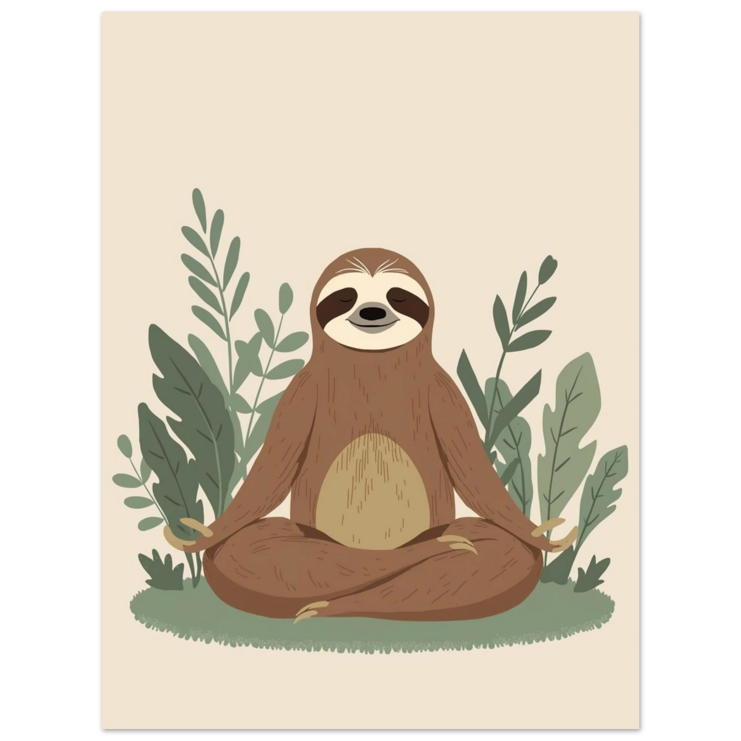 Söt sengångare som utövar mindfulness i en djungelinspirerad illustration