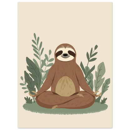 Söt sengångare som utövar mindfulness i en djungelinspirerad illustration