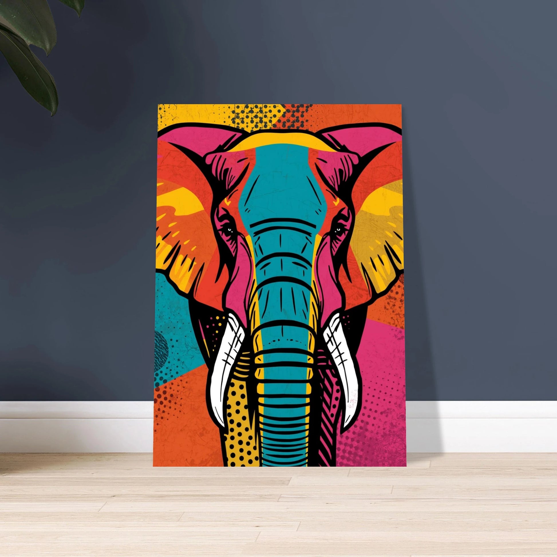Elefant i popkonststil, färgstark och energisk patchworkdesign