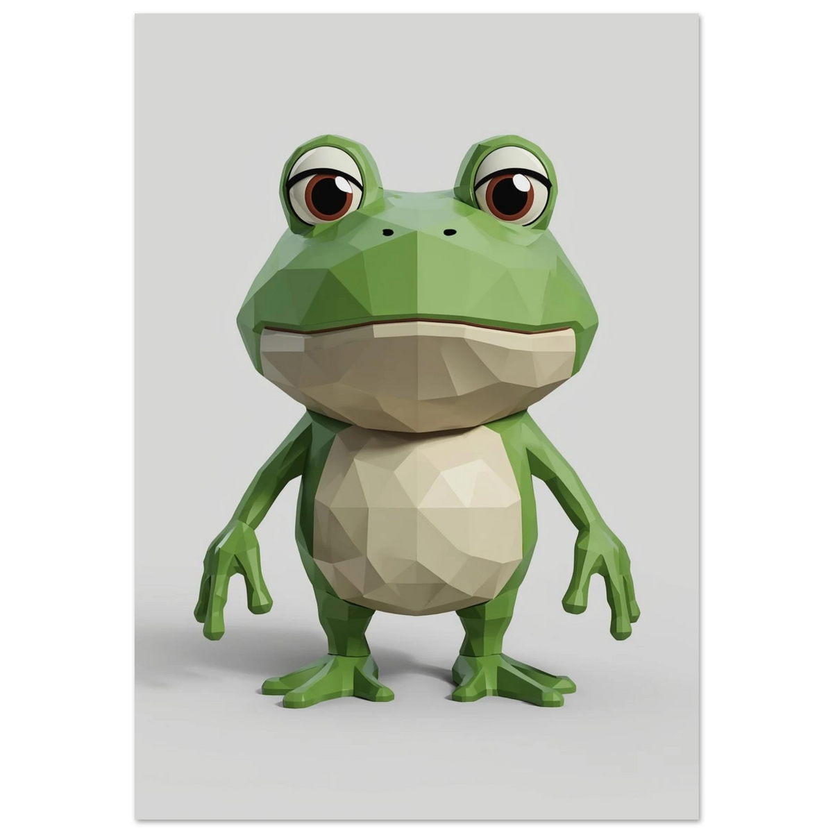 Grön groda i lågpoly-stil med stora bruna ögon, 3D-illustration