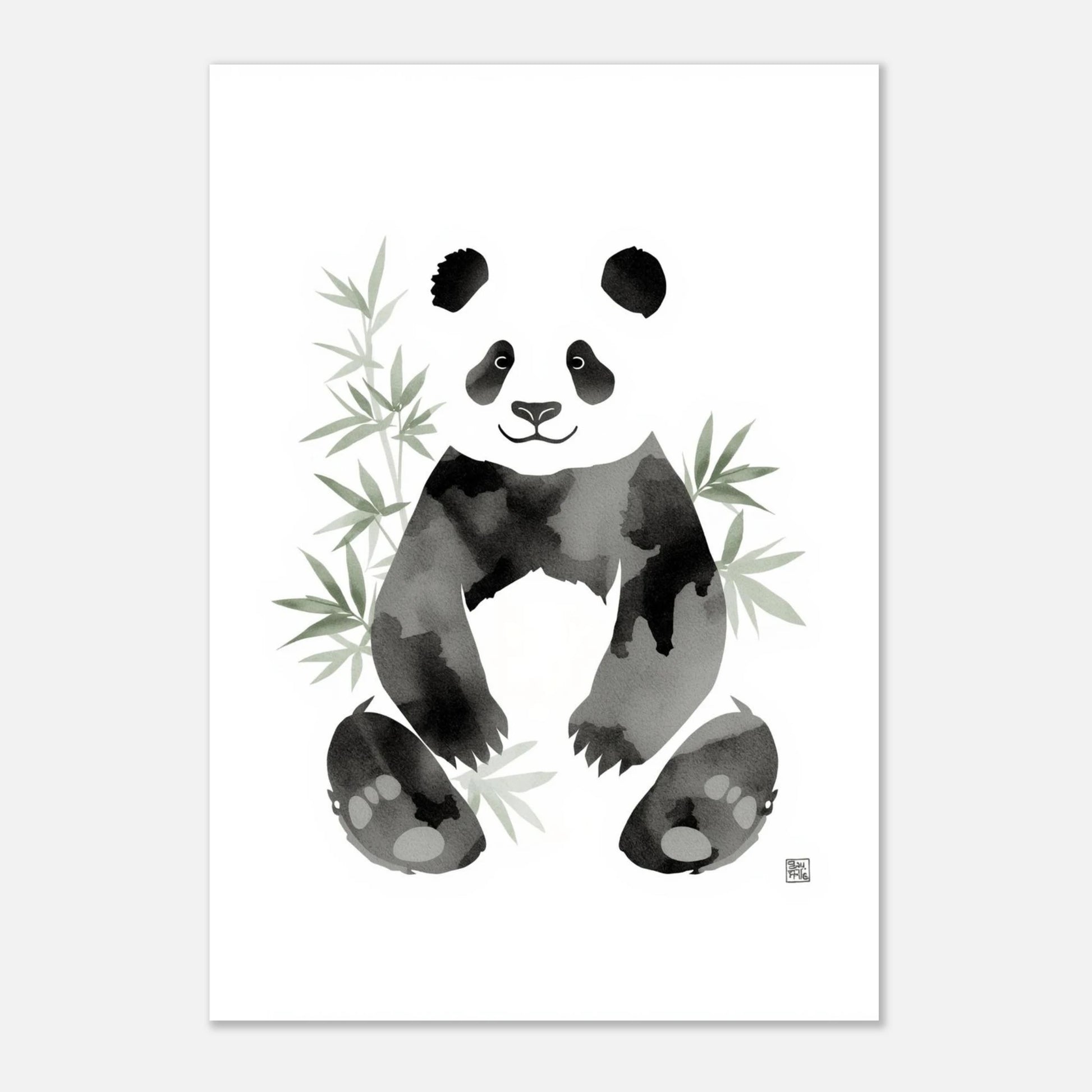 Harmonisk väggkonst med en panda och bambu i asiatisk inspirerad stil