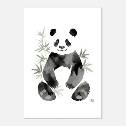 Harmonisk väggkonst med en panda och bambu i asiatisk inspirerad stil