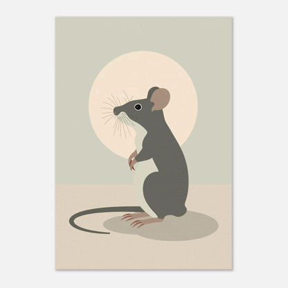 Illustration av en vaksam mus i profil, nordisk stilren djurposter