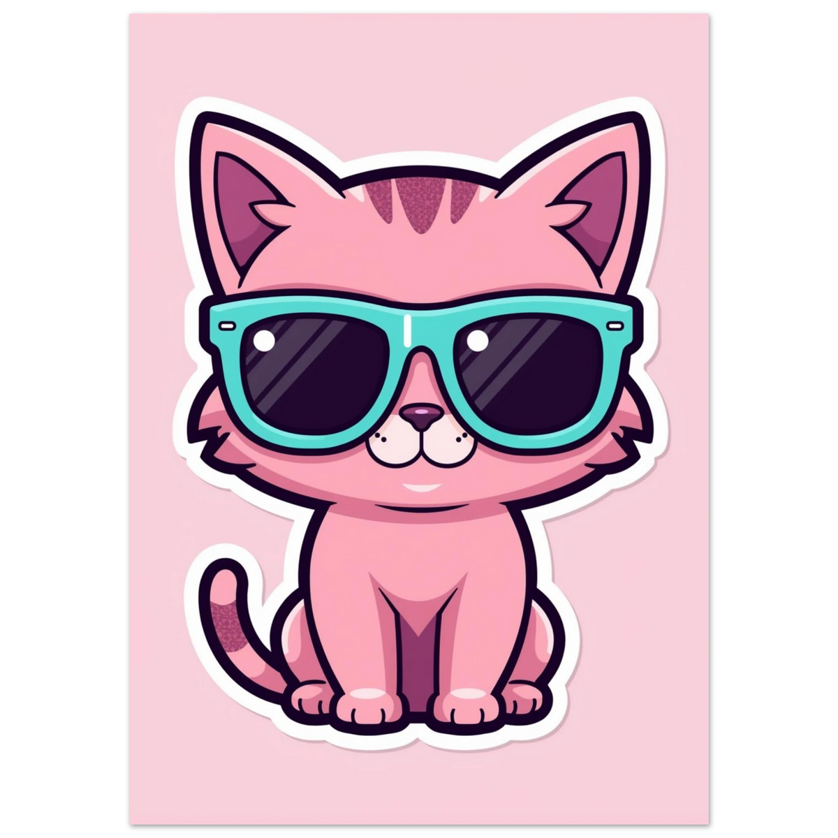 Söt rosa kattunge bär stora solglasögon, grafisk illustration för vägg