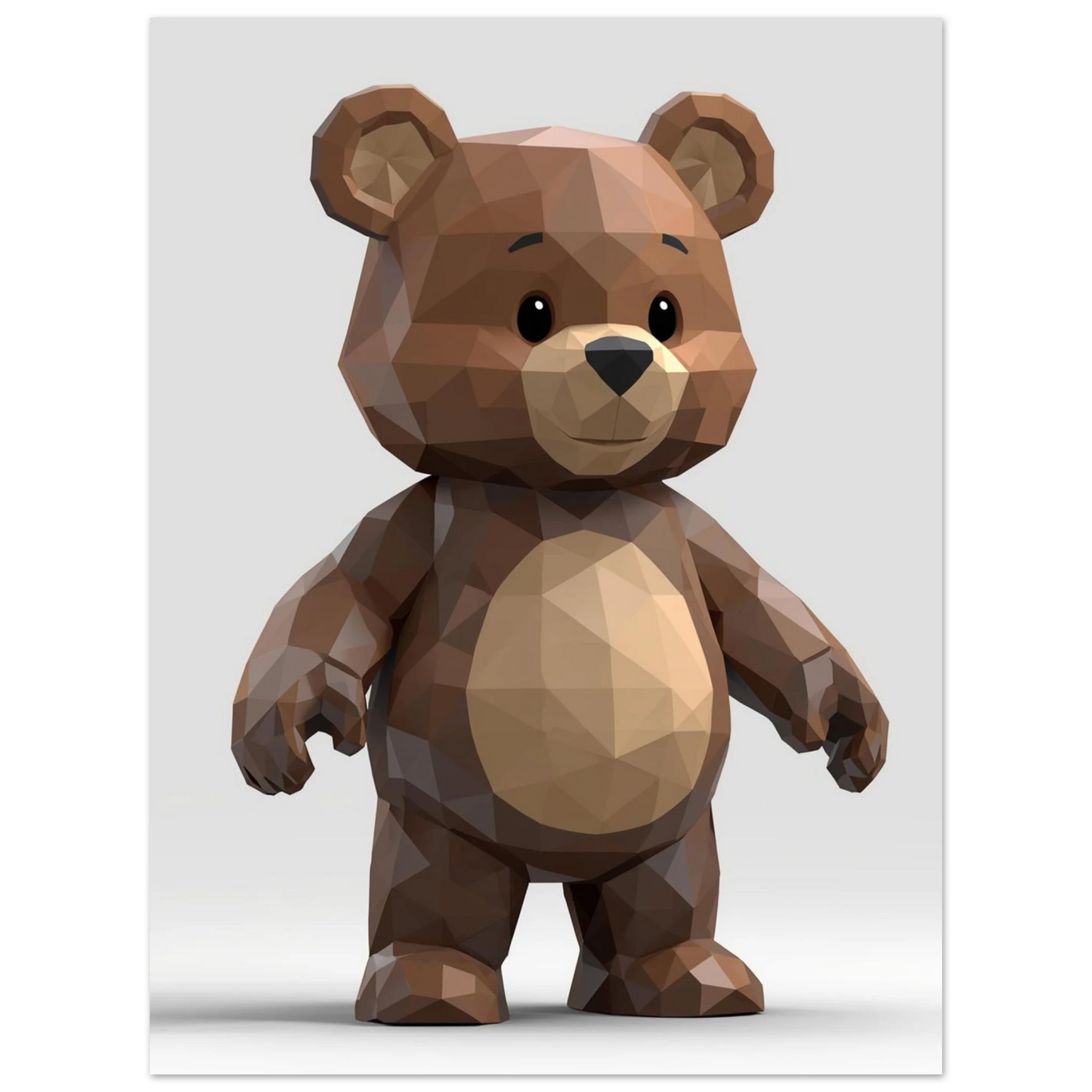 Retroinspirerad 3D-illustration av en liten björnunge, brun och beige väggkonst