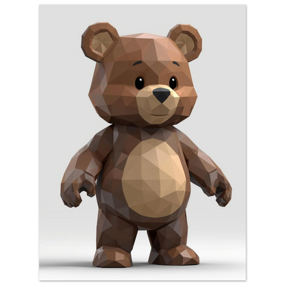 Retroinspirerad 3D-illustration av en liten björnunge, brun och beige väggkonst
