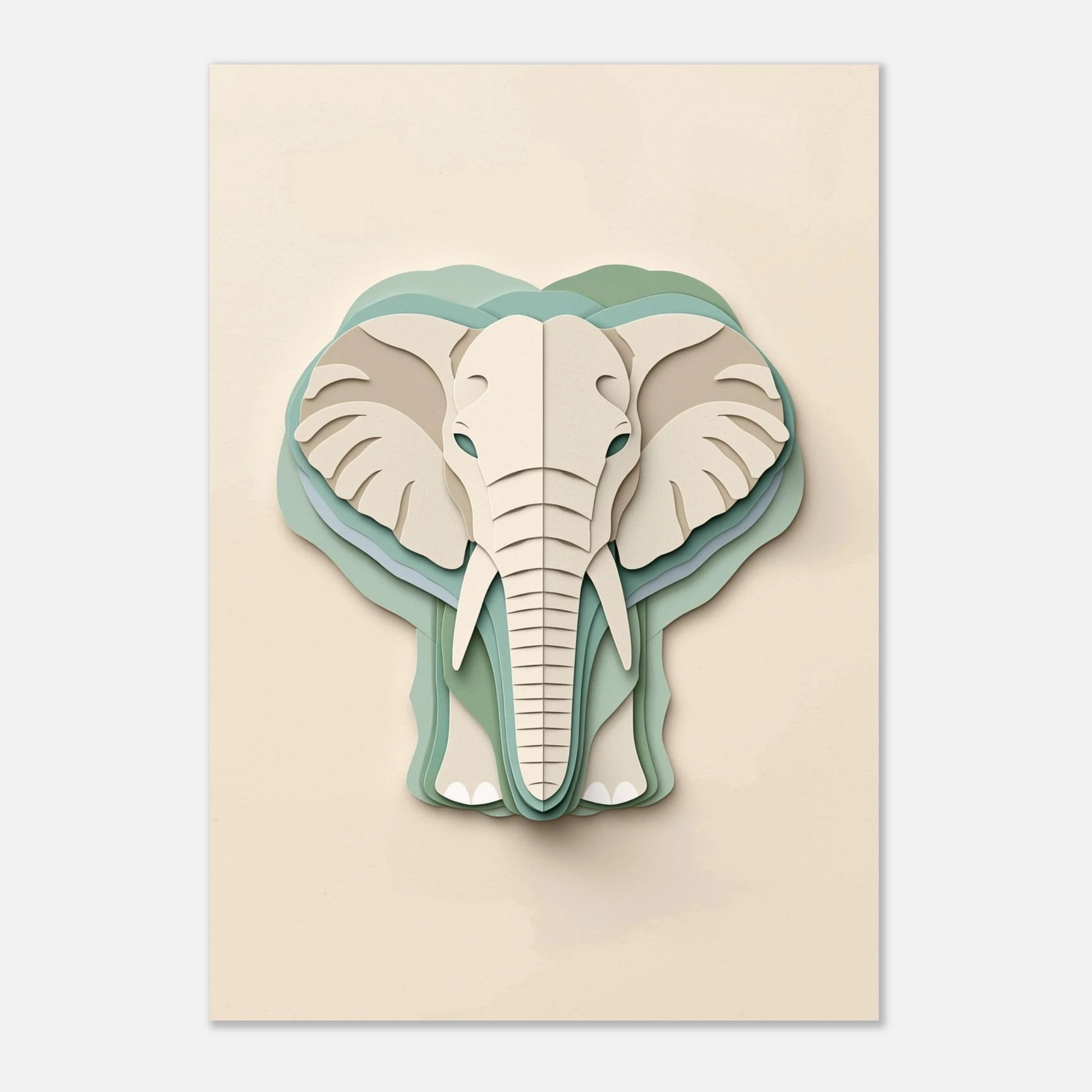 Modern djurposter föreställande en elefant i harmonisk grön färgskala