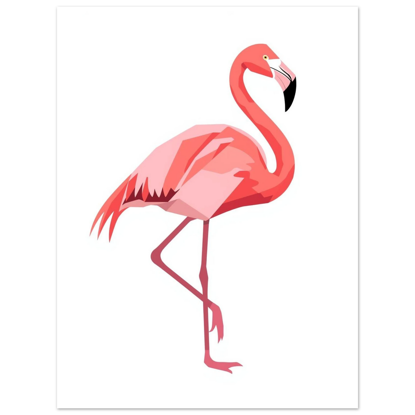 Grafisk illustration av en stående flamingo i korallrosa och ljusrosa nyanser