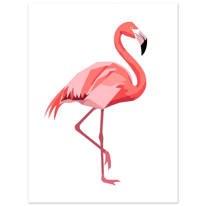Grafisk illustration av en stående flamingo i korallrosa och ljusrosa nyanser