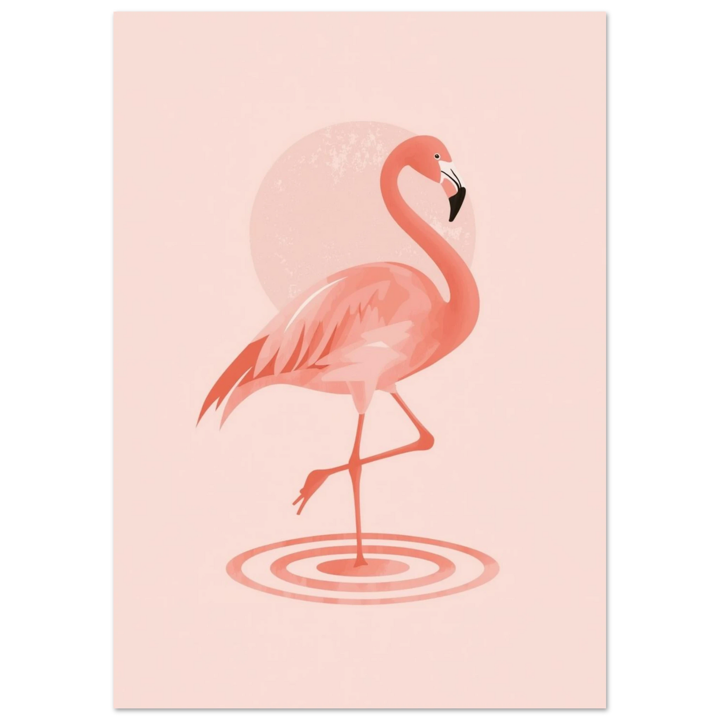 Grafiskt djurmotiv av en flamingo mot en mjuk rosa bakgrund