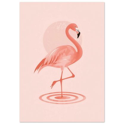 Grafiskt djurmotiv av en flamingo mot en mjuk rosa bakgrund