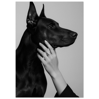 Stilren hundtavla med Dobermann, minimalistisk svartvit design för väggkonst