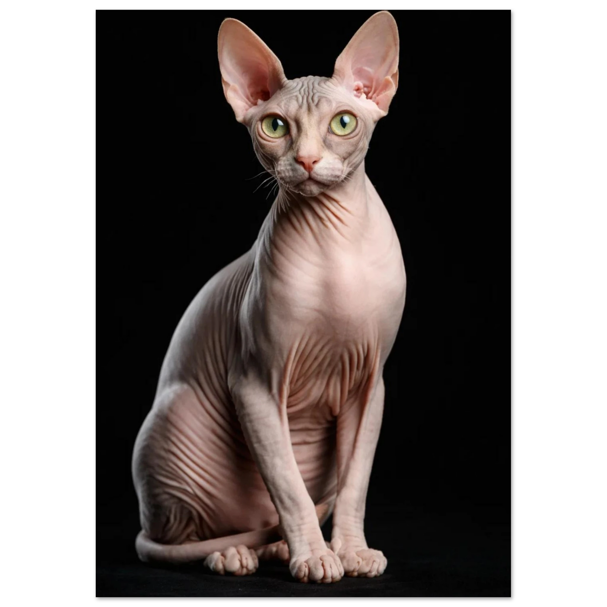 Sphynxkatt med skarpa ögon och stora öron, detaljbild – Fotorealistisk poster