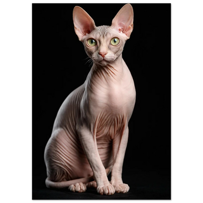Sphynxkatt med skarpa ögon och stora öron, detaljbild – Fotorealistisk poster