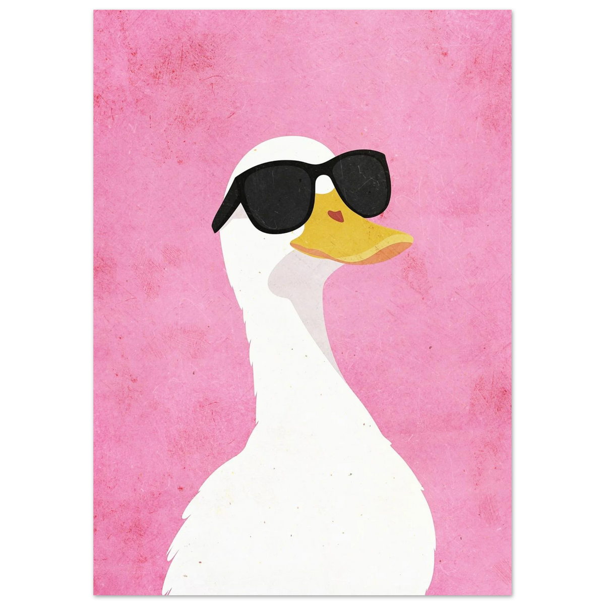 Närbild på cool anka i solglasögon, grafisk illustration för barnrum