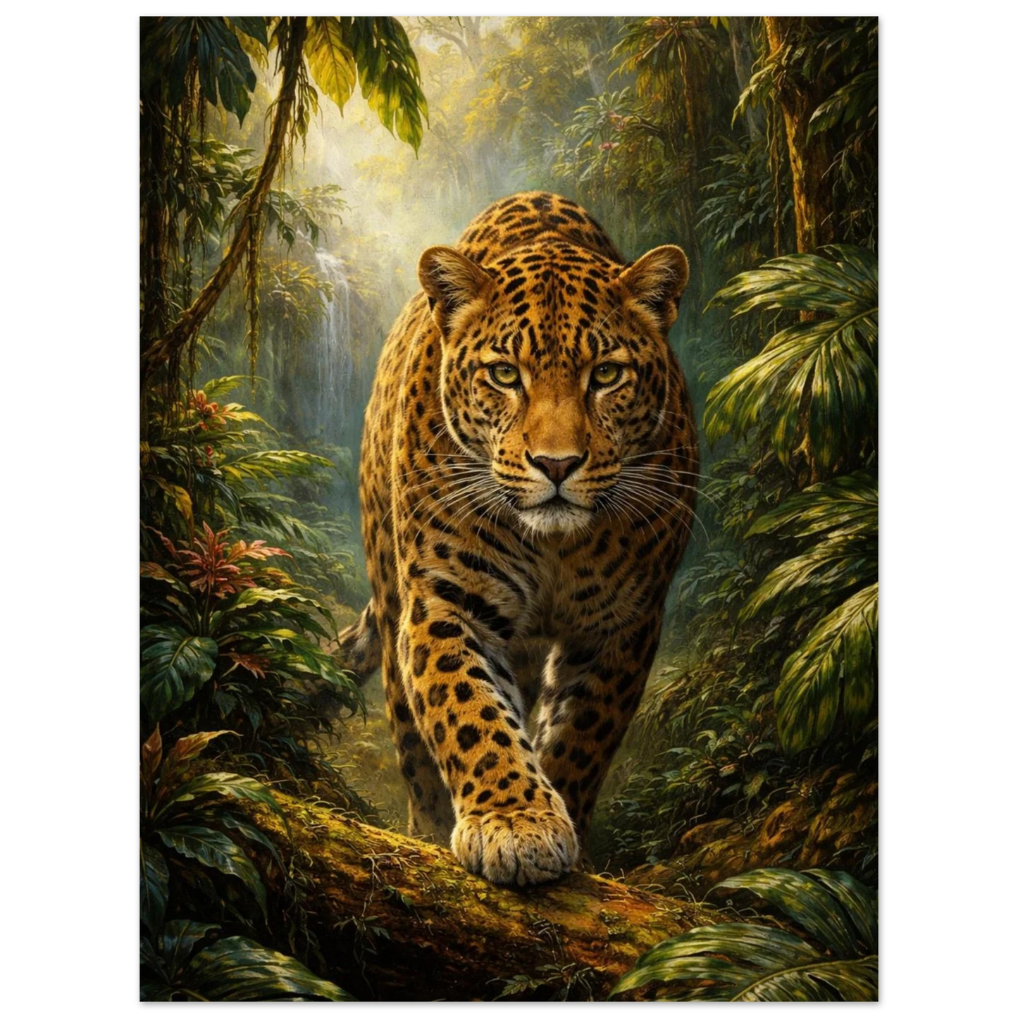 Närbild av leopard i djungeln, hela djuret syns – Målad poster