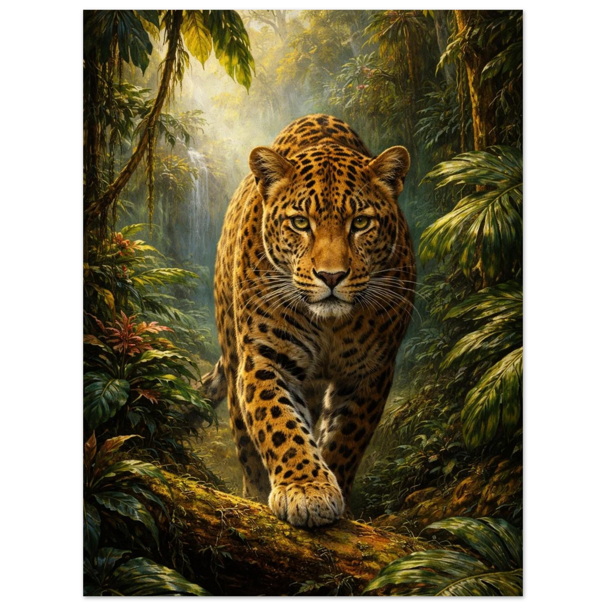 Närbild av leopard i djungeln, hela djuret syns – Målad poster