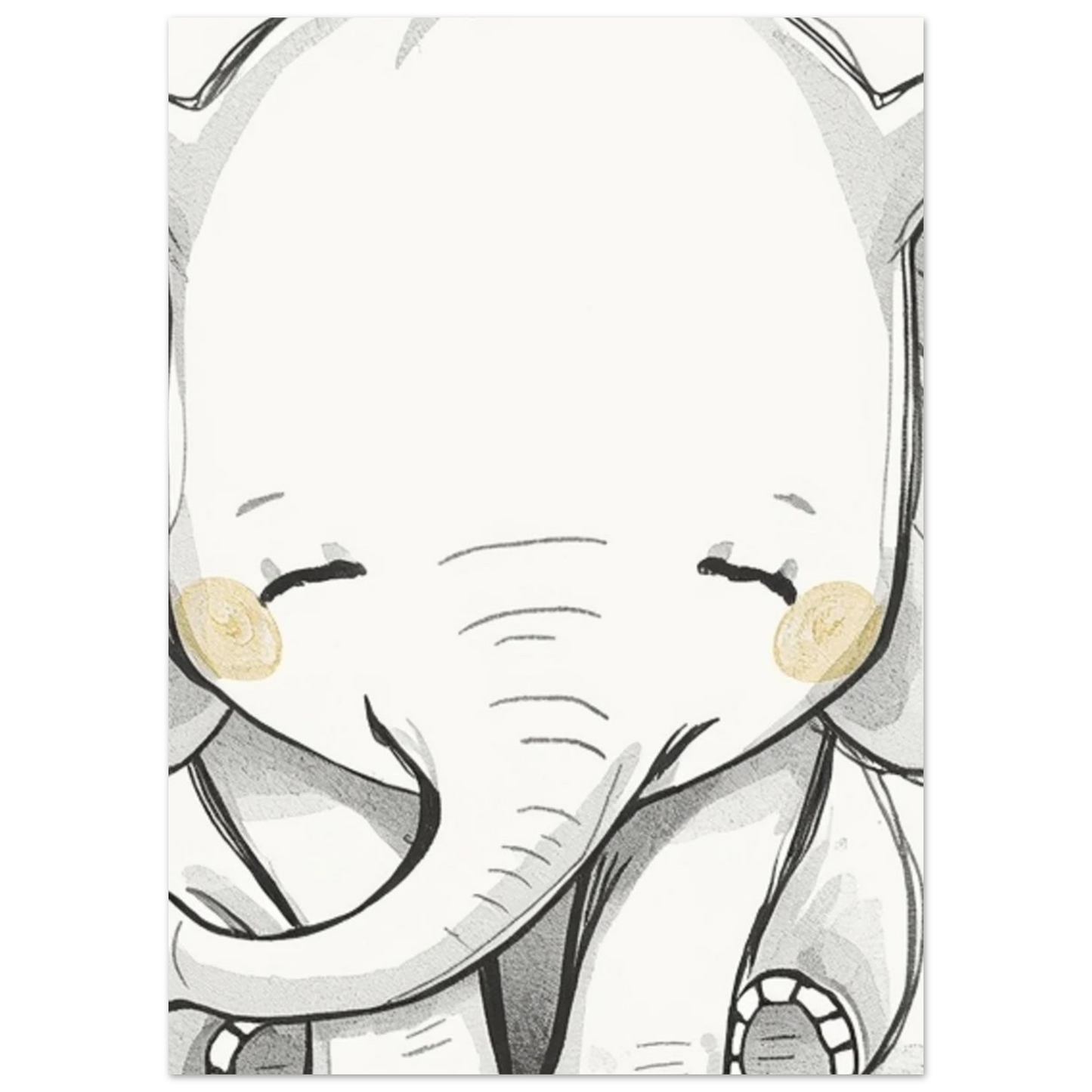 Närbild på illustrerad elefant i mjuk gråskala med varma detaljer