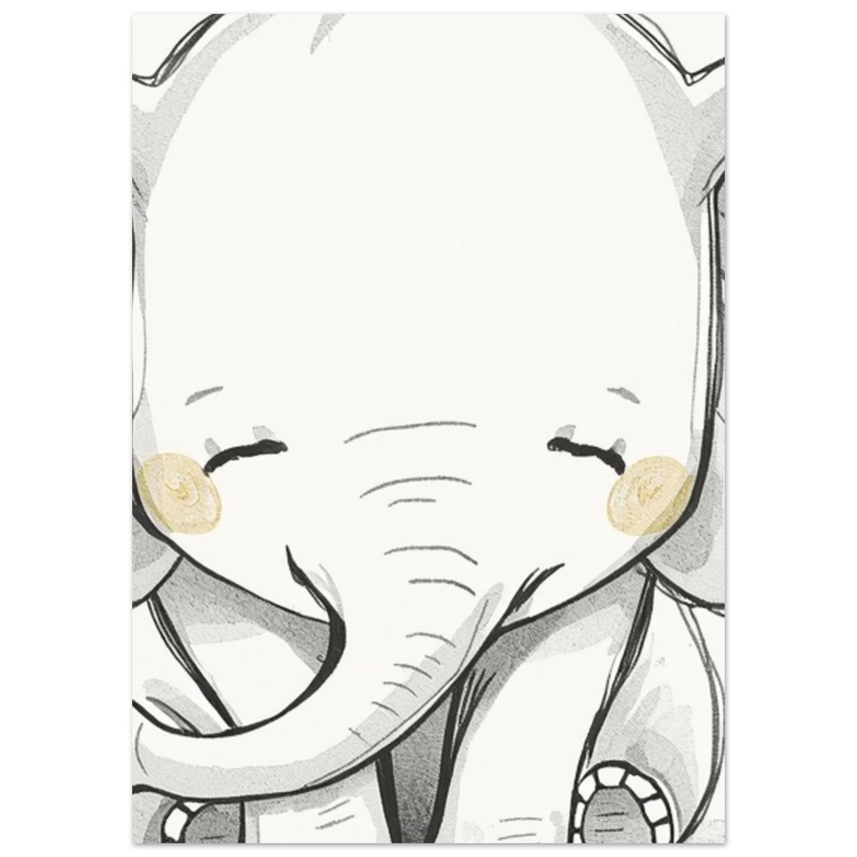 Närbild på illustrerad elefant i mjuk gråskala med varma detaljer
