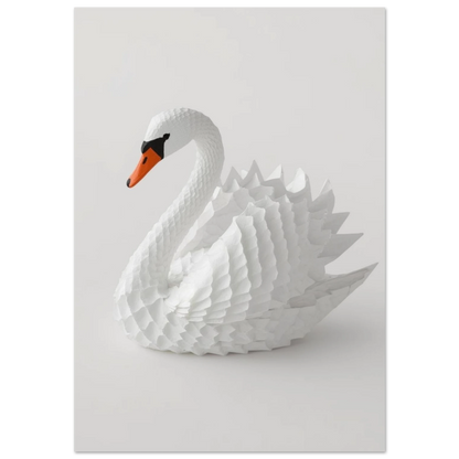 Vit svan i origami-stil med intrikata papperslager – konstnärlig djurposter