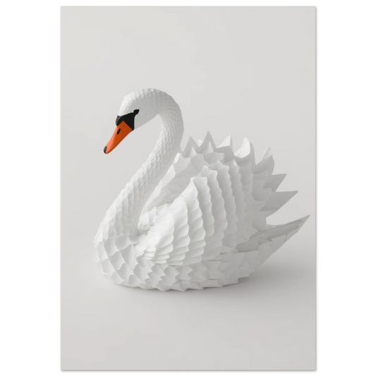 Vit svan i origami-stil med intrikata papperslager – konstnärlig djurposter