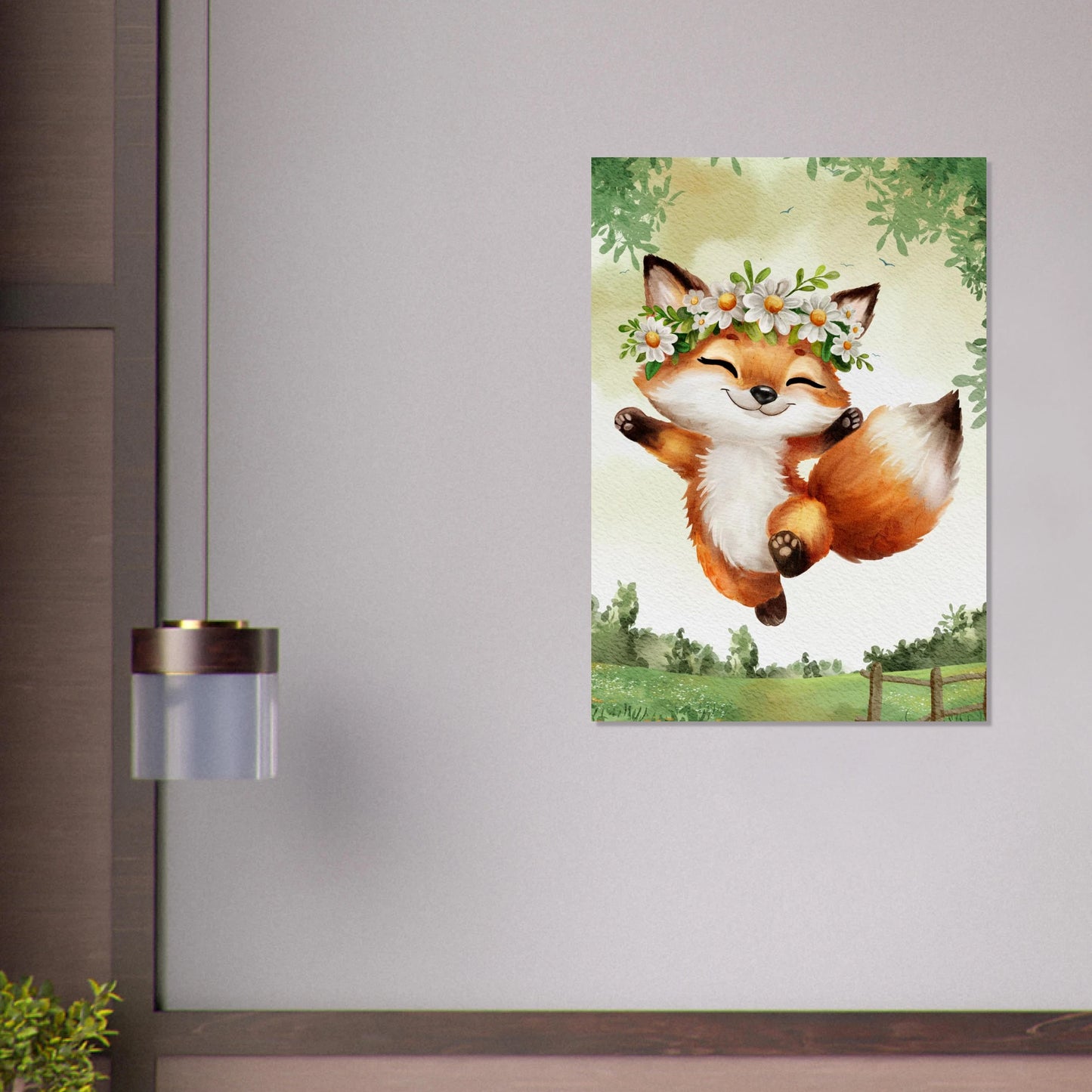 Konstnärlig illustration av en lekfull rävunge för barnrummet – Målad poster