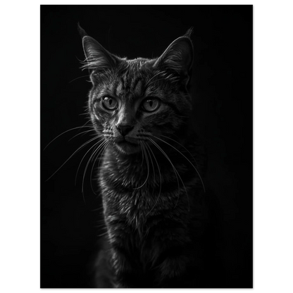 Gåtfull katt med lysande ögon i mörkret, grafiskt djurmotiv som tavla