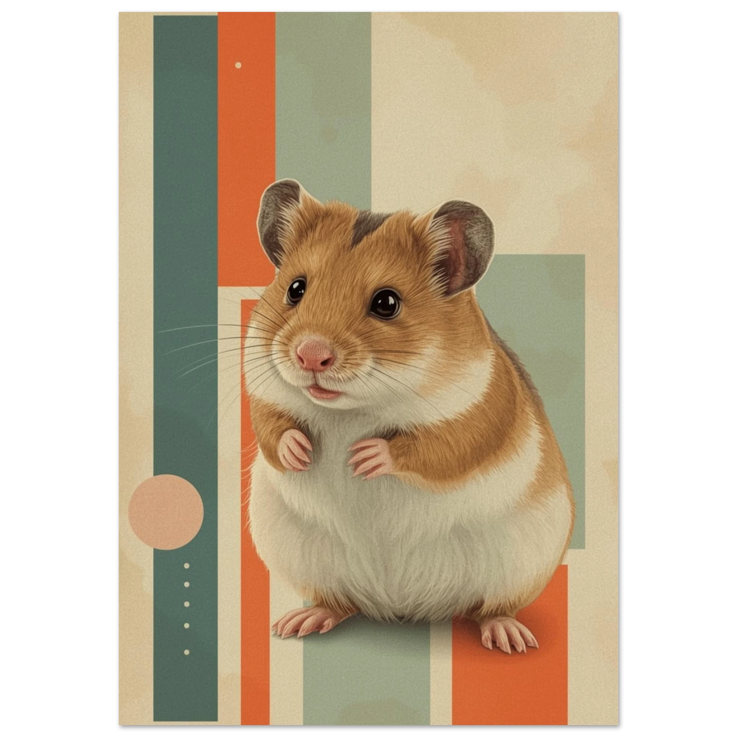Söt hamster framför geometriska färgblock – Retro poster
