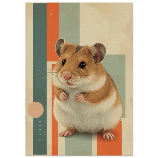 Söt hamster framför geometriska färgblock – Retro poster