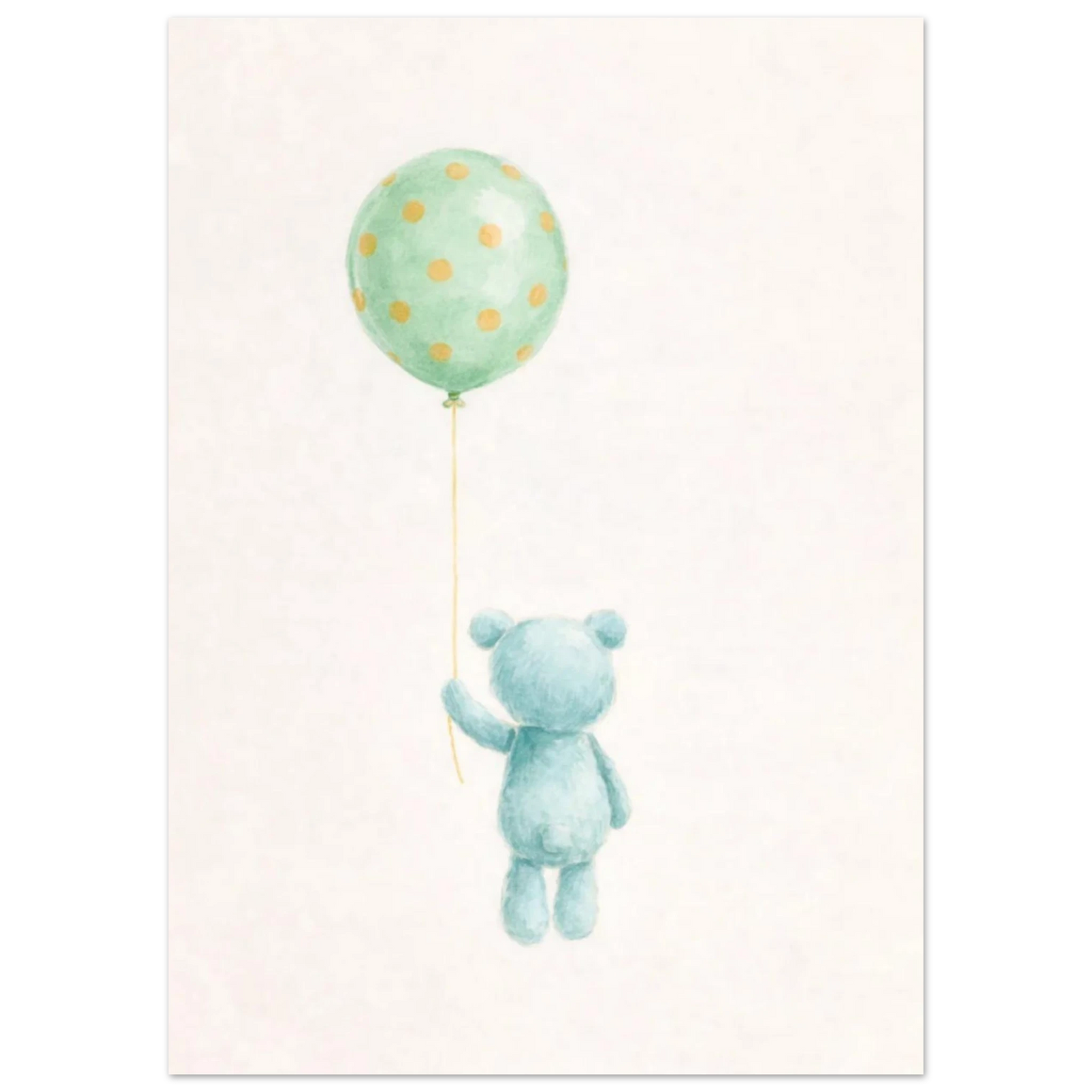 Nallebjörn med ballong i ljusa färger, sedd bakifrån – Målad poster