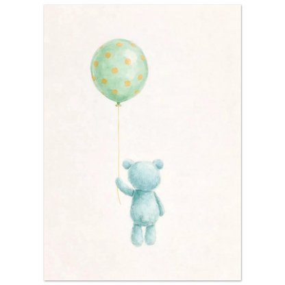 Nallebjörn med ballong i ljusa färger, sedd bakifrån – Målad poster
