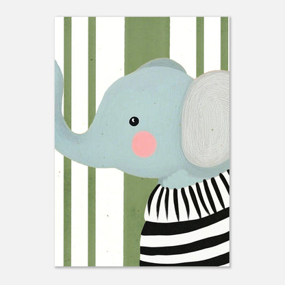 Konstnärligt print av en elefant i randiga kläder med mjuka penseldrag